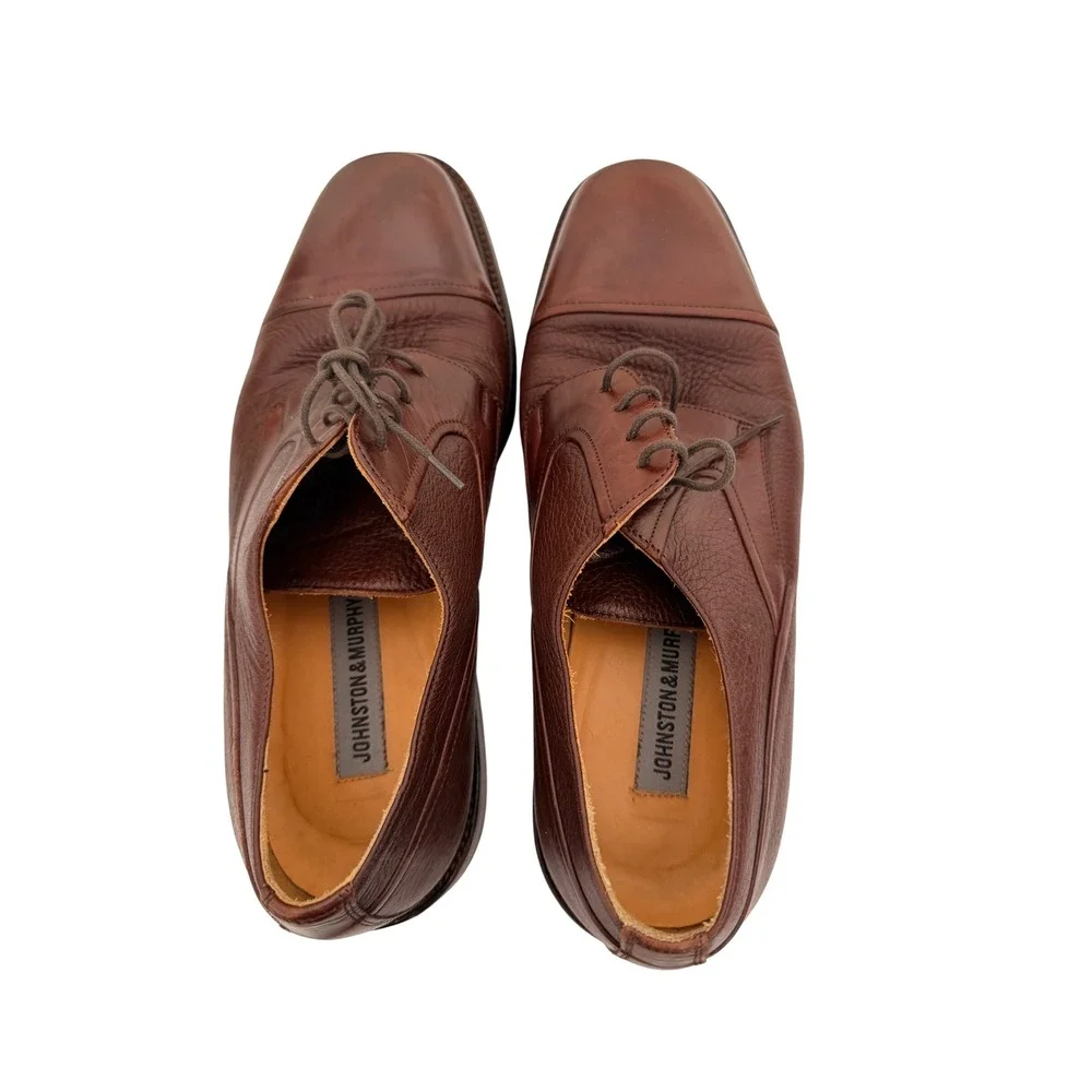 Johnston & Murphy Mens Brown Leather Cap Toe Derby Shoes Italy 15-15000 10 M